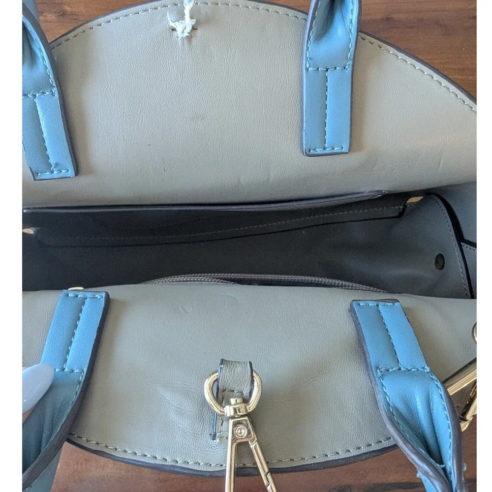 Melie Bianco Satchel Blue Vegan Leather Dome Bag Crossbody Structured Chic READ